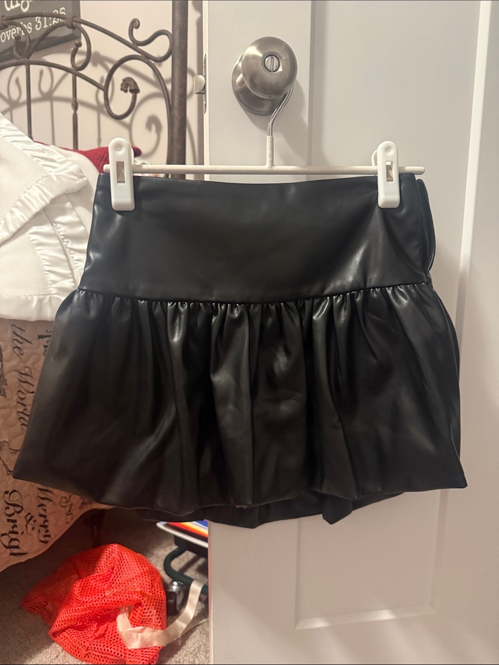 Le Lis Black Faux Leather Pleated Skirt